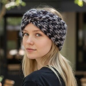 Hat Headband Earwarmer Crossover Top Knot Black Silver